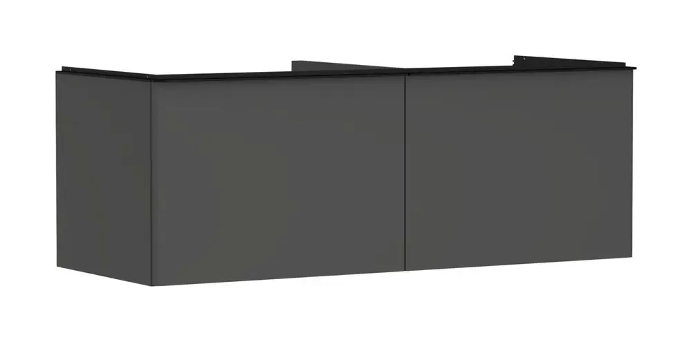 Waschtischunterschrank in diamantgrau matt mit zwei Schubkästen. Klare Linien und modernes Design von Hansgrohe. Geeignet für Konsolen-Aufsatzwaschtische.